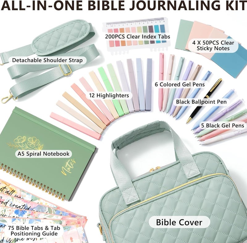 FLOE Bible Cover Case for Women, Large Bible Bag Bible Study Supplies Accessories Journaling Kit with Highlighters Tabs, Quilted Book Carrying Cases with Shoulder Strap, Valentines Christian Gift for Women - Image 2